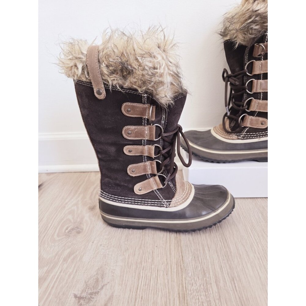 Sorel Joan Of Arctic Waterproof  Snow Winter Boots 9 Brown Faux Fur Leather - Picture 3 of 11